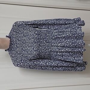 Mi ami, Size M, Halana, Blue Floral High Neck Blouse, Smocked Upper, Ruffle Hem